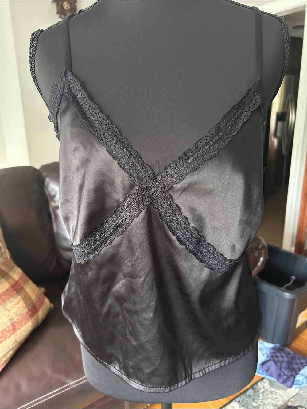 Colsie Black Satin Lace-Trim Chemise Top